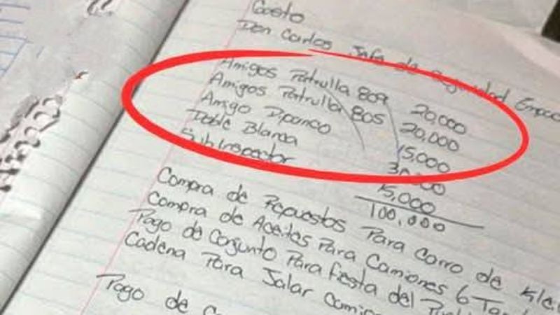 Libretas con sobornos a policias