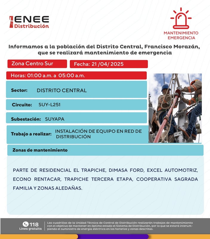 Tras Semana Santa ENEE programa interrupción