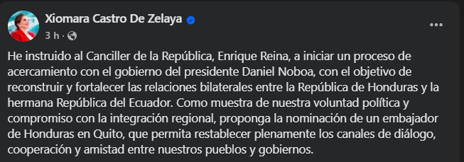Mensaje de la presidenta Castro