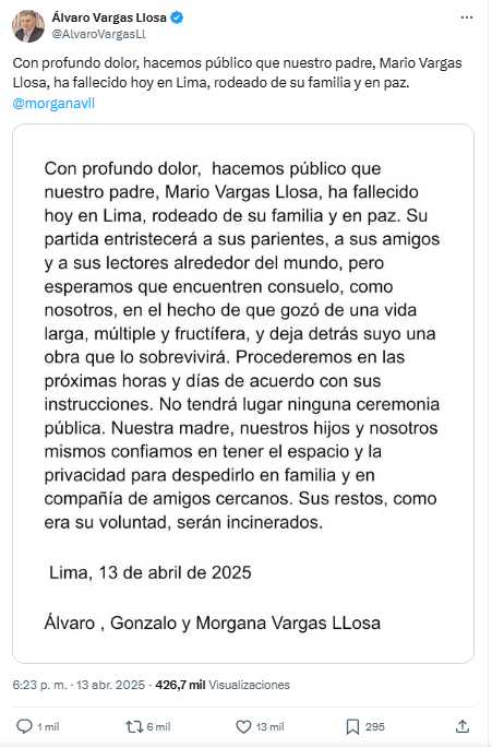 Muere vargas Llosa