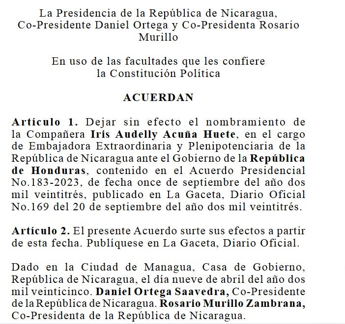 Publicación del Diario Oficial La Gaceta de Nicaragua