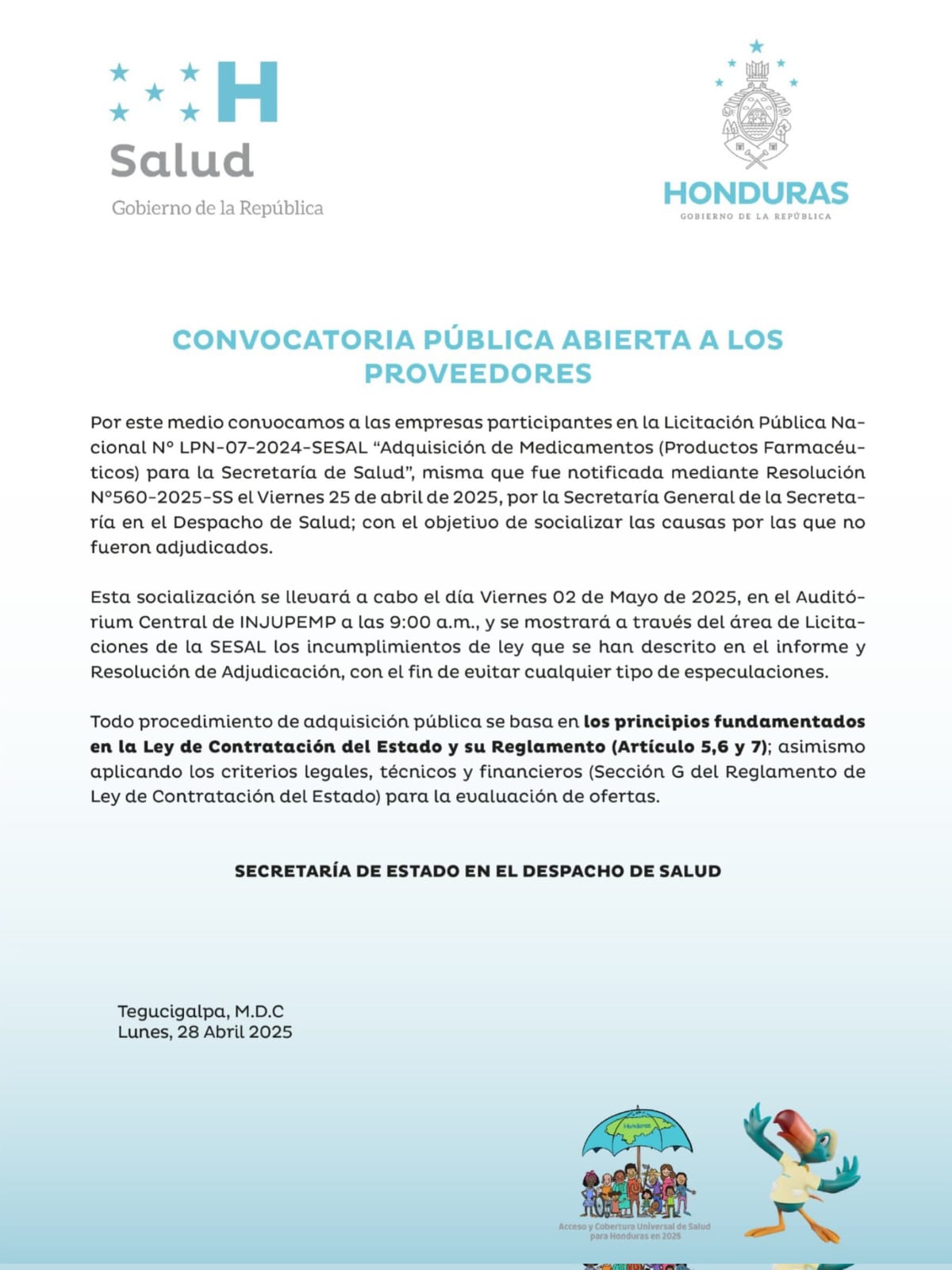 Comunicado de la Sesal
