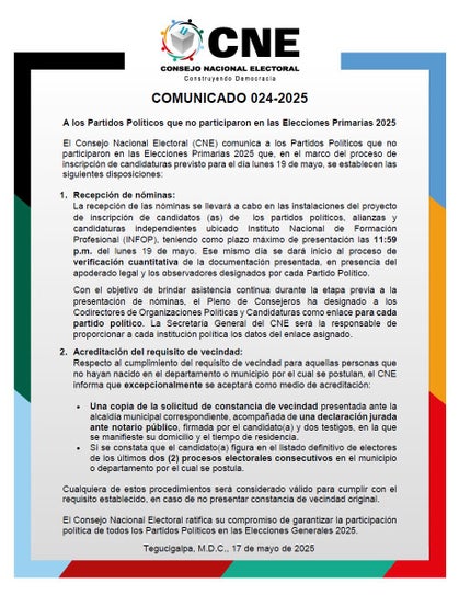 Comunicado del CNE