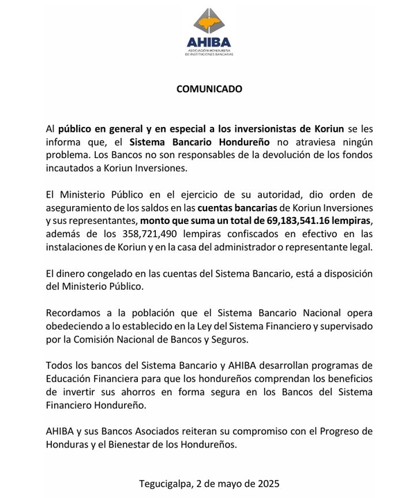 Comunicado oficial de la AHIBA