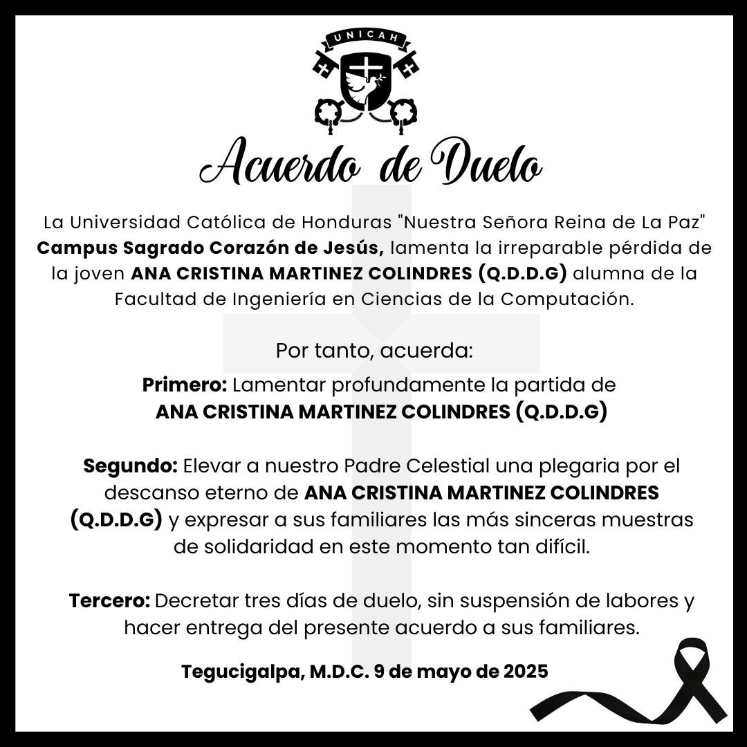Una universidad lamentó la muerte de la estudiante de la Facultad de Ingeniería en Ciencias de la Computación. 