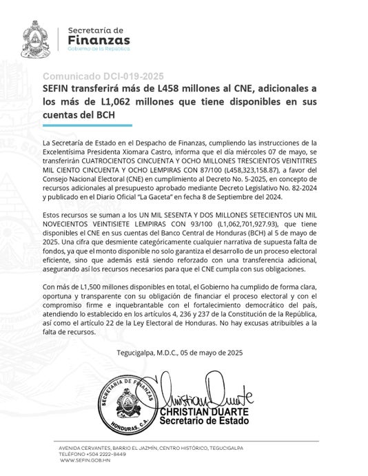 SefIn presupuesto CNE