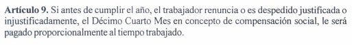 décimo cuarto mes de salario