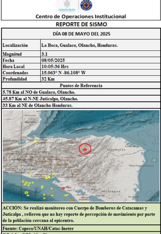 sismo en Olancho
