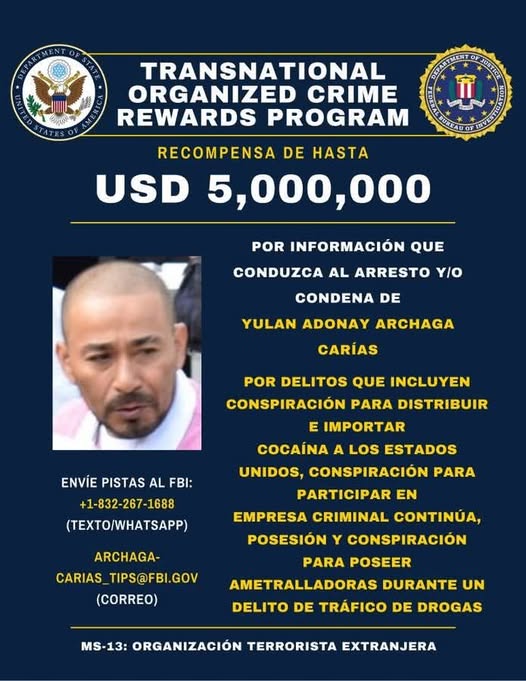 EE.UU. ofrece $5 millones por captura de Yulan Archaga, cabecilla de la MS-13