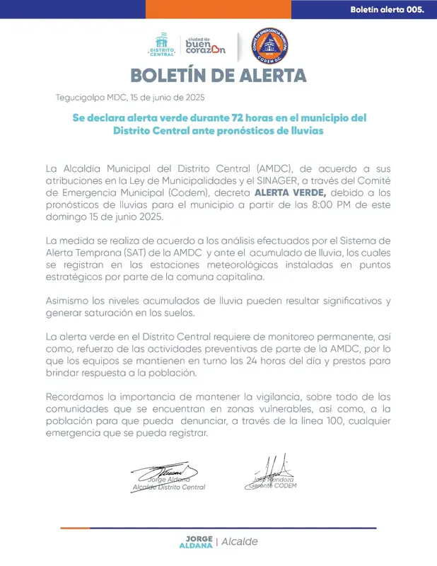 Decretan alerta verde en diez departamentos 