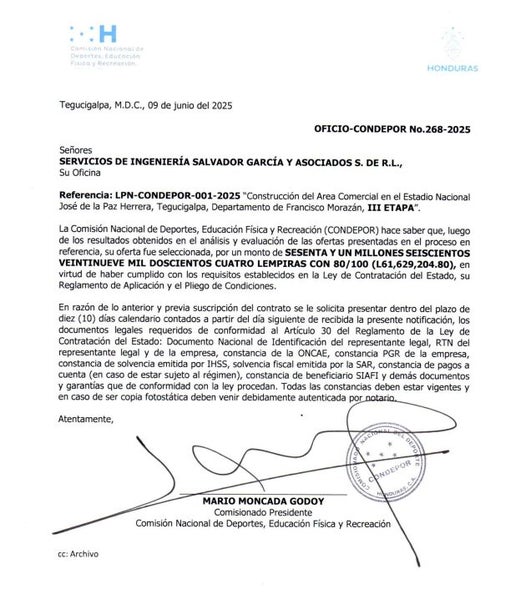 Adjudicación de CONDEPOR