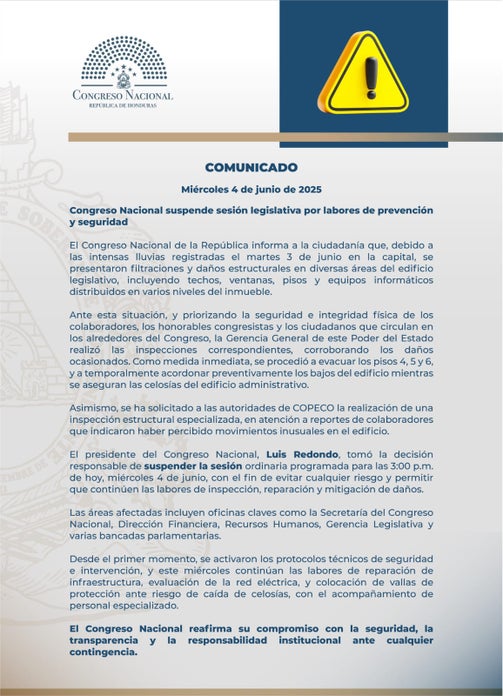 Comunicado del Congreso Nacional