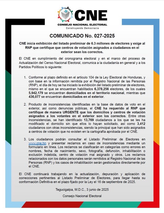Conunicado del CNE