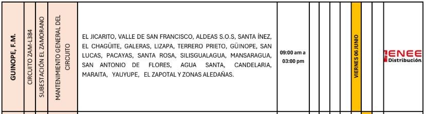 Cortes de energía 6 junio 2025