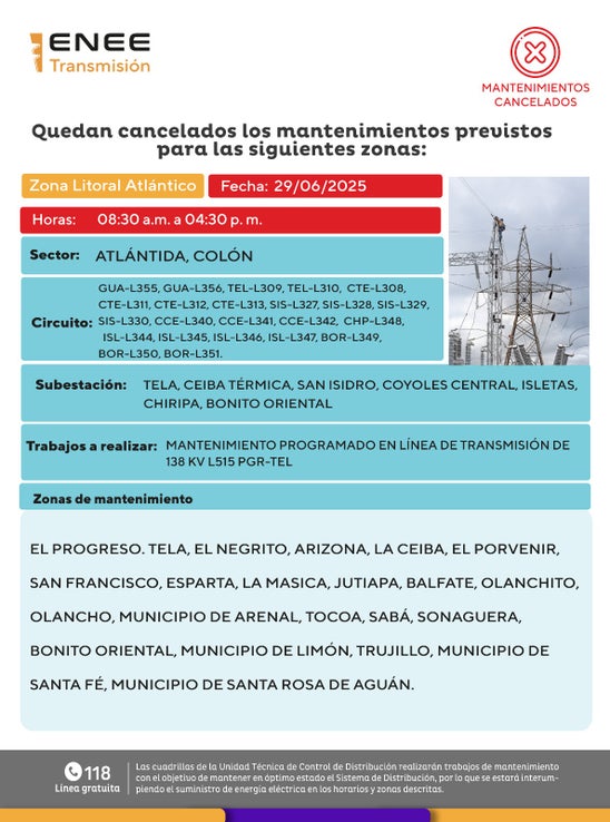 Mantenimientos cancelados