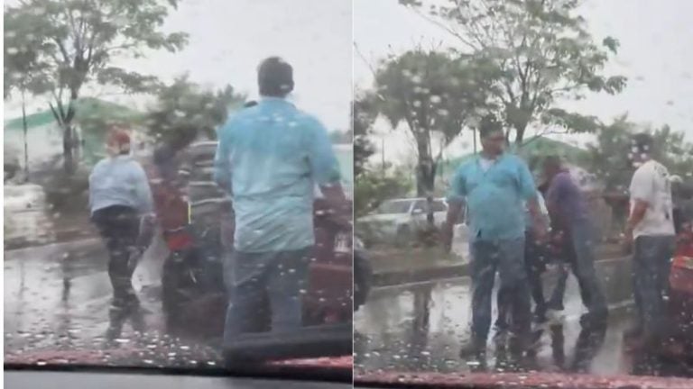 Conductores protagonizan pelea bajo la lluvia en bulevar de Tegucigalpa