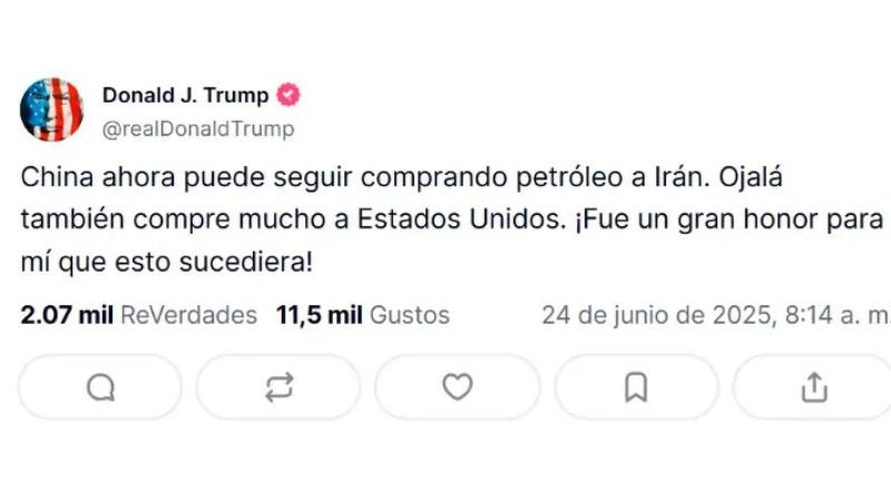 Trump anuncia China petrólio Irán