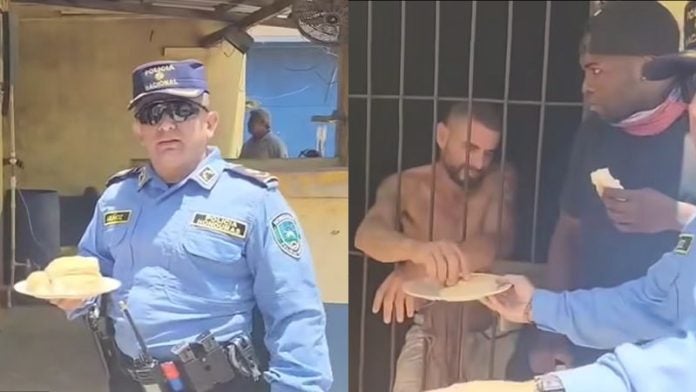 Jefe policial comparte comida con detenidos en Roatán