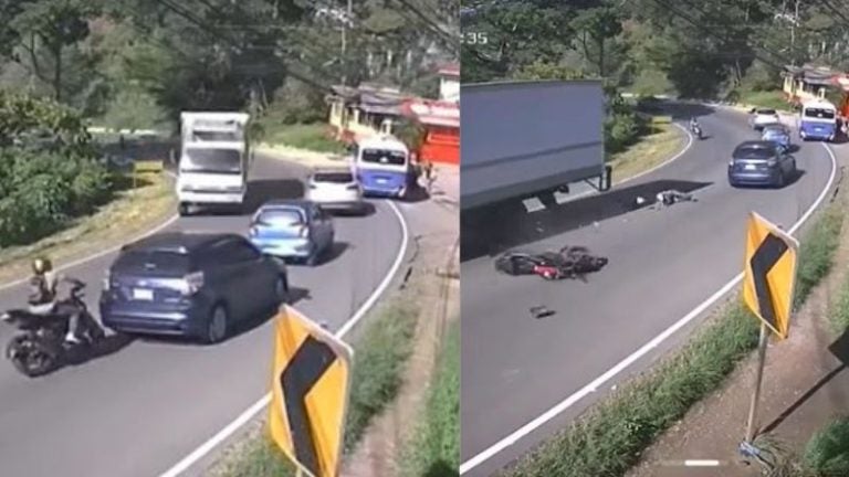 Cámaras captan choque entre motociclista y camión en Santa Lucía, FM