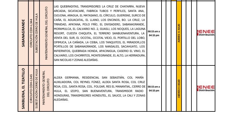 Anuncian cortes de energía de más de 7 horas en varios zonas del país este jueves