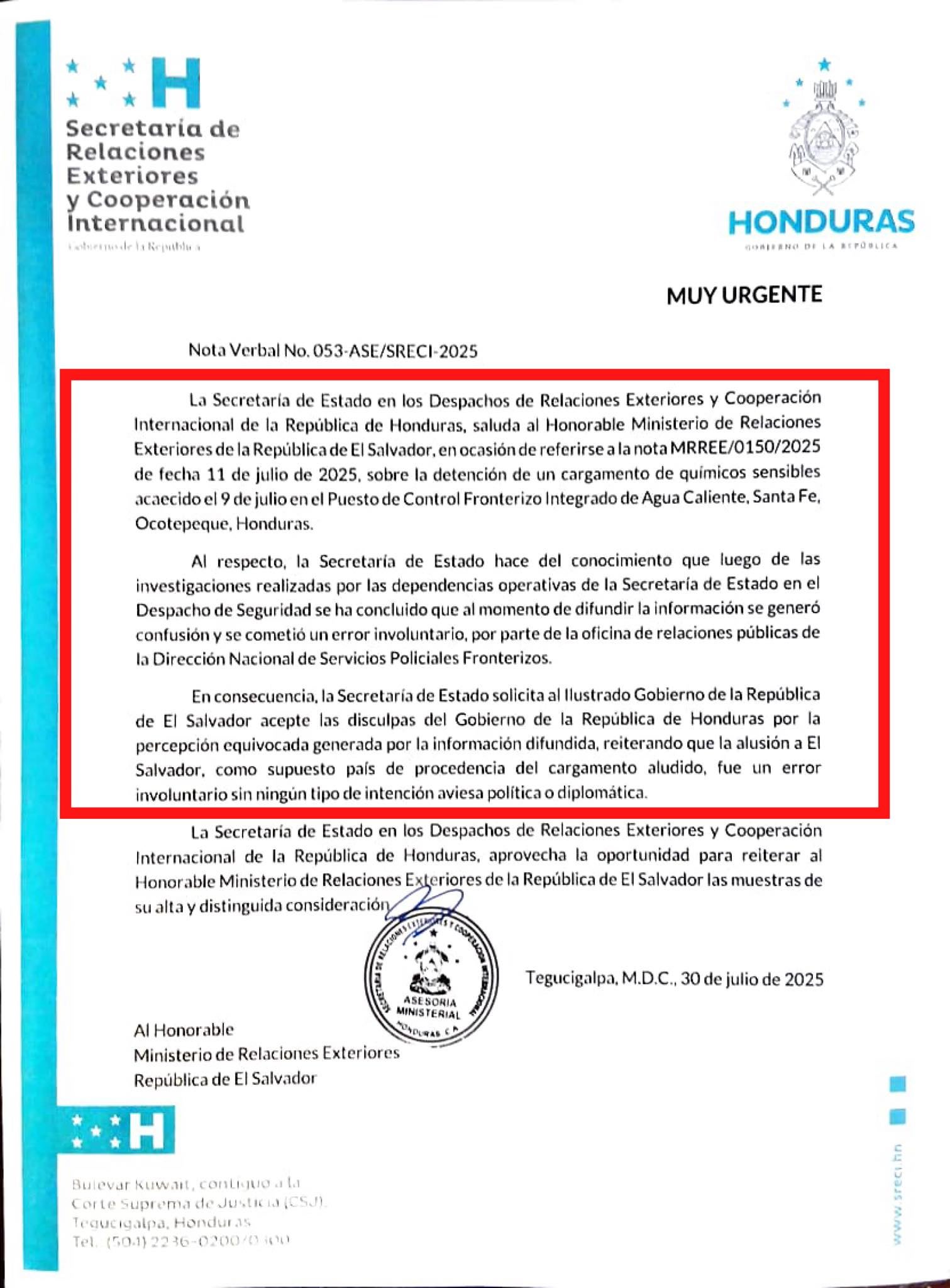 Bukele agradece a Honduras por aclarar que químicos incautados no venían de El Salvador