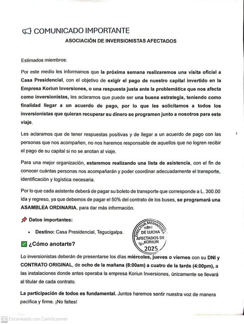 Comunicado de los afectados por Koriun