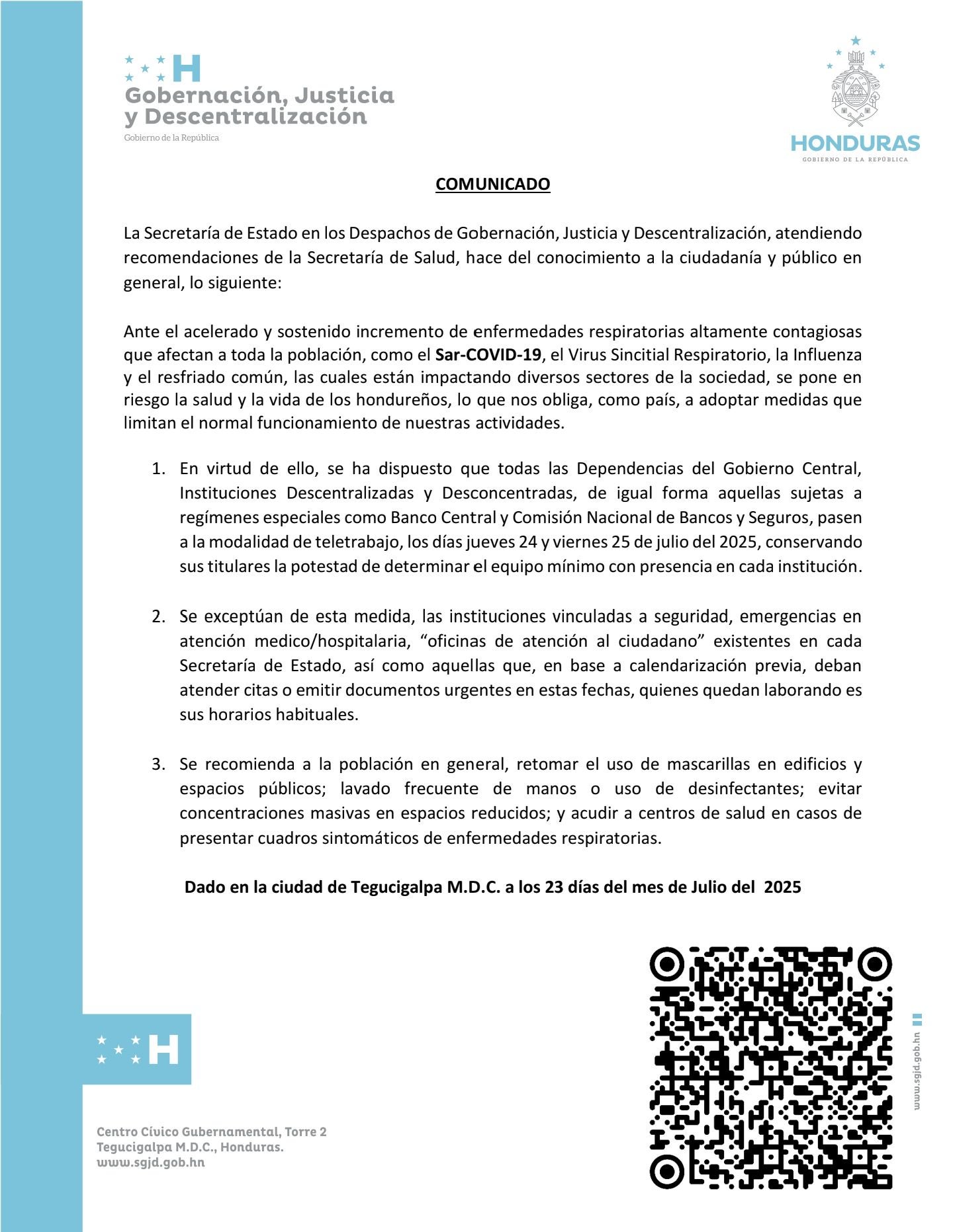 Comunicado del Gobierno
