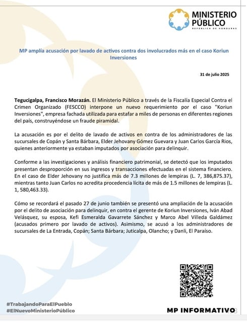 Comunicado del Ministerio Público Koriun
