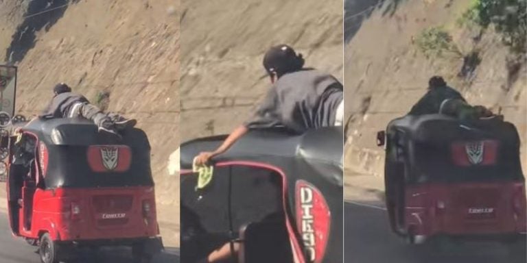 ¡Imprudencia total! Joven viaja sobre el techo de una mototaxi en TGU