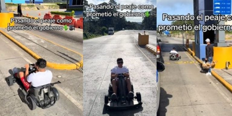 "El gobierno paga": Joven cruza peaje en go-kart, burlándose de promesas incumplidas