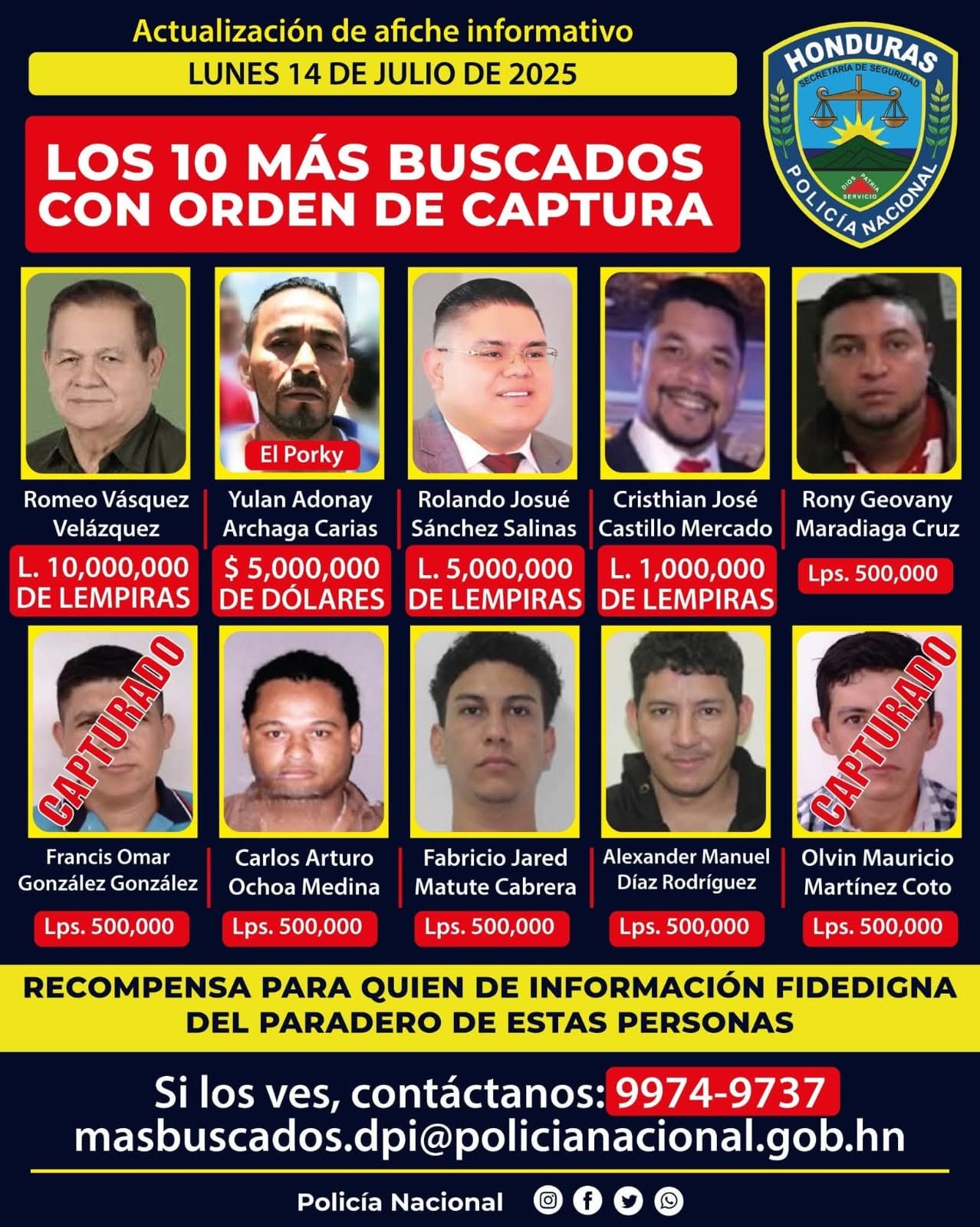 Duplica recompensa por Romeo Vásquez: ahora ofrecen L 10 millones por su captura