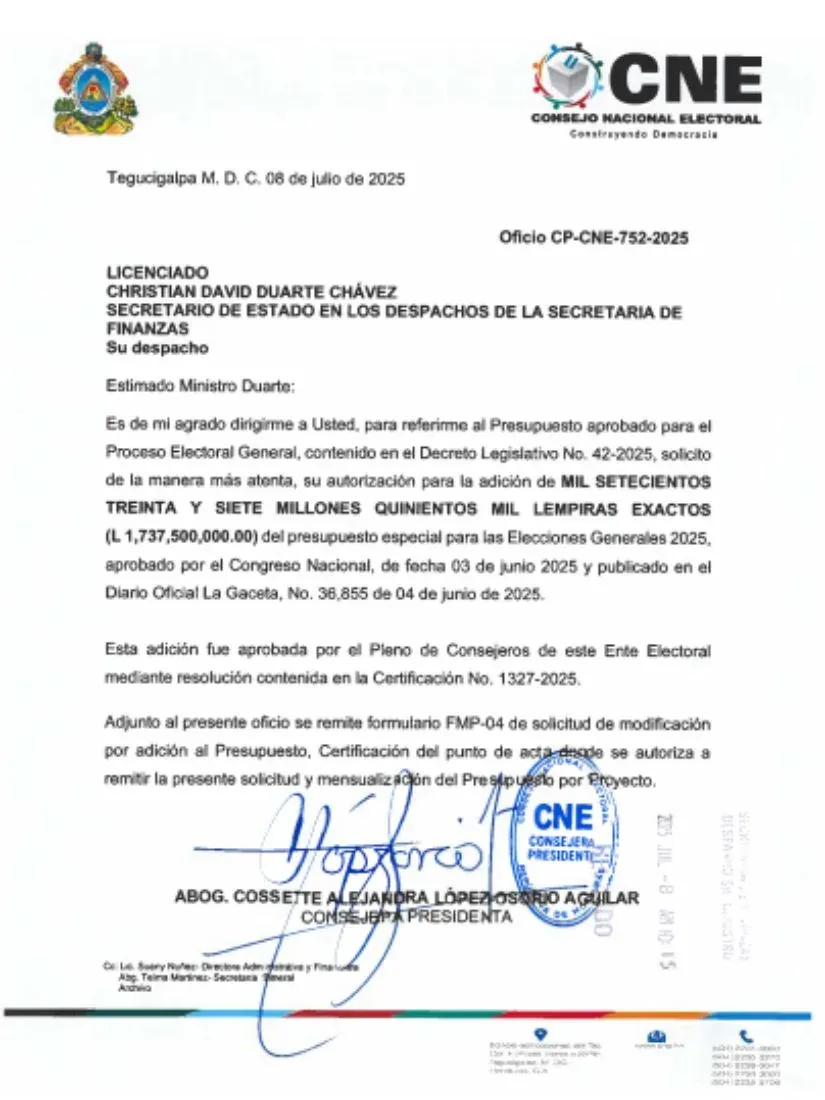 fondos Finanzas al CNE