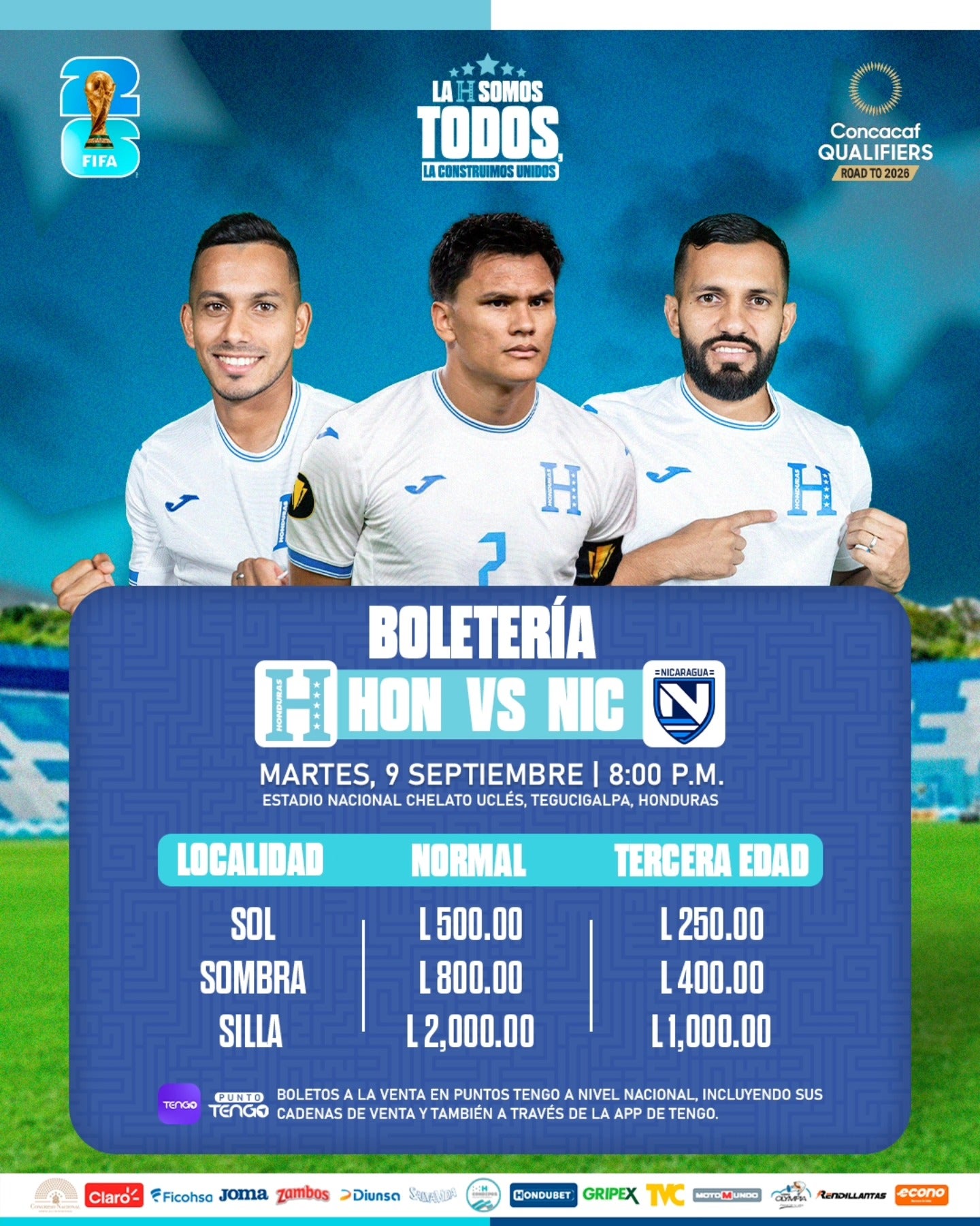La FFH publicó los precios de entrada para el partido clasificatorio contra Nicaragua, el próximo 9 de septiembre.