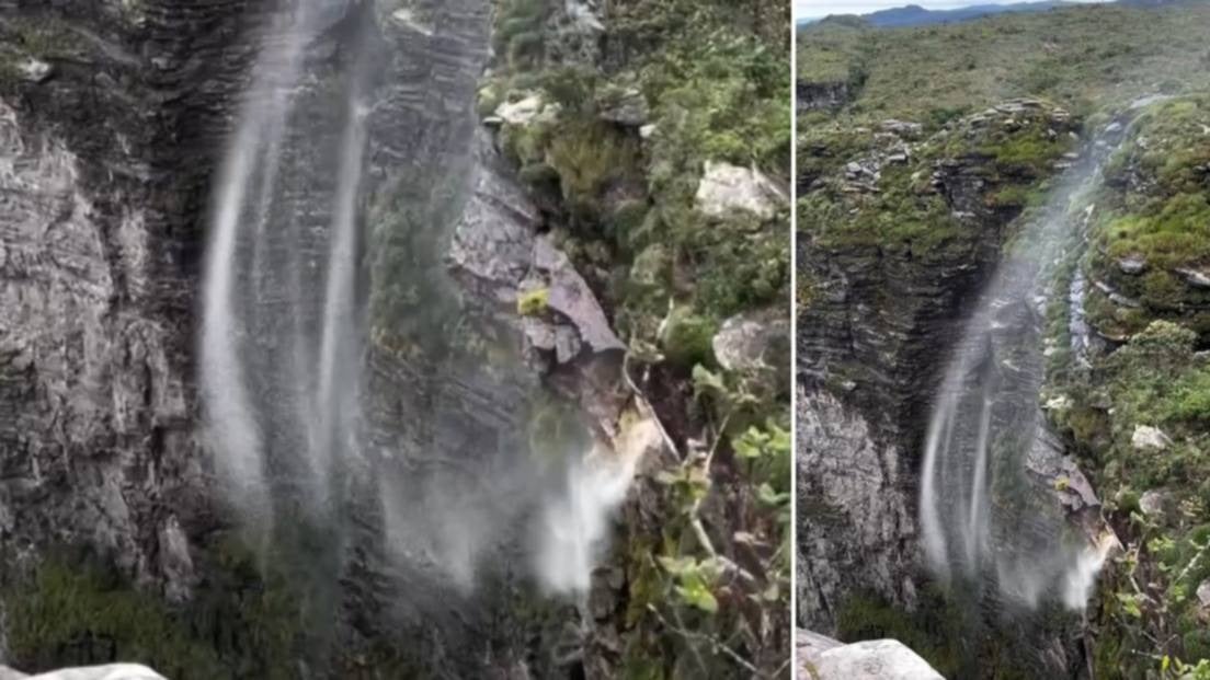 captan cascada que fluye hacia arriba en Brasil