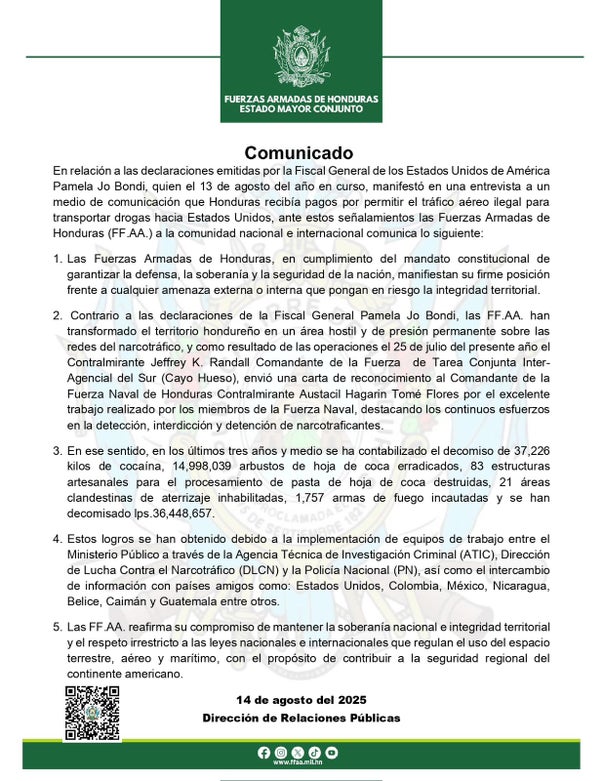Comunicado de las Fuerzas Armadas