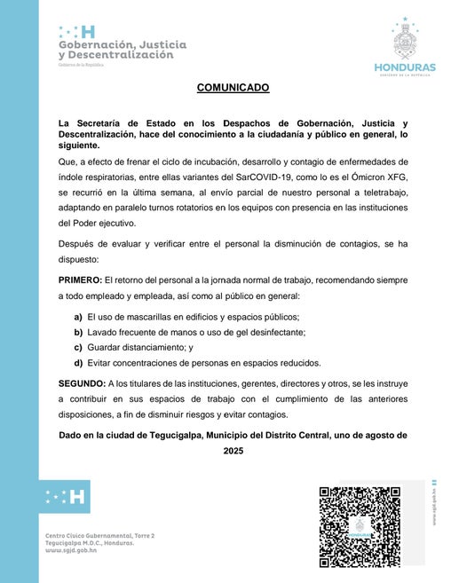 Comunicado del Gobierno