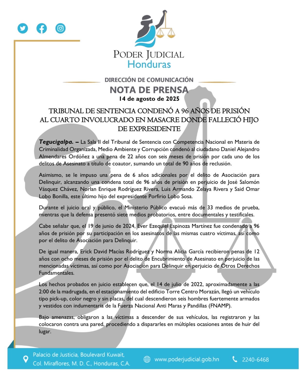 Comunicado del Poder Judicial