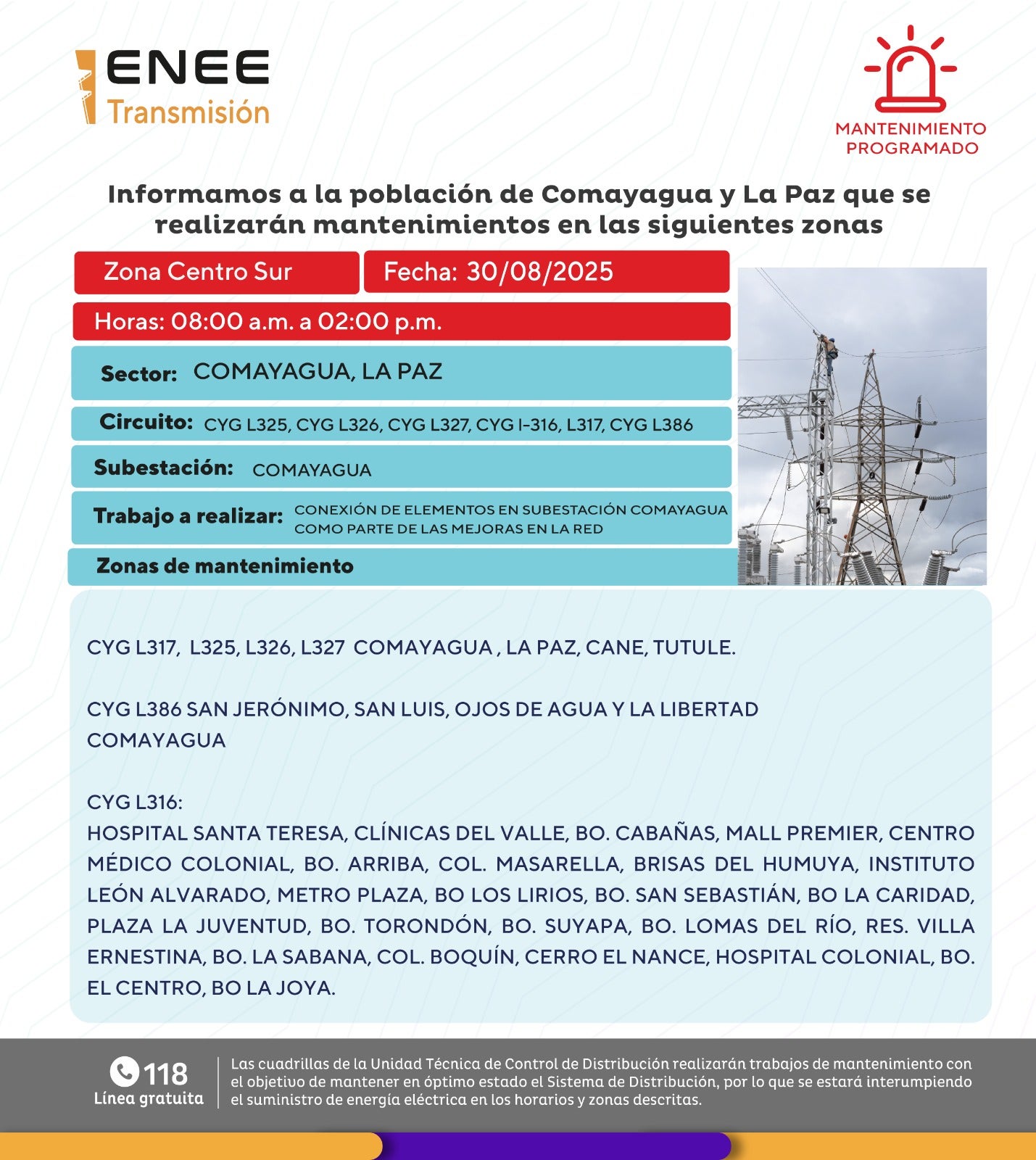 Cortes de energía sábado 1