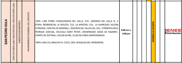 Cortes de energía viernes 15 de agosto 2025 2