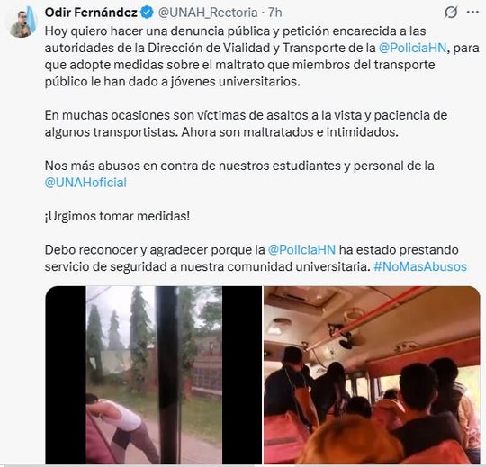 UNAH denuncia maltrato de transportistas a estudiantes y pide intervención oficial