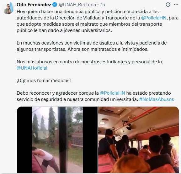 UNAH denuncia maltrato de transportistas a estudiantes y pide intervención oficial
