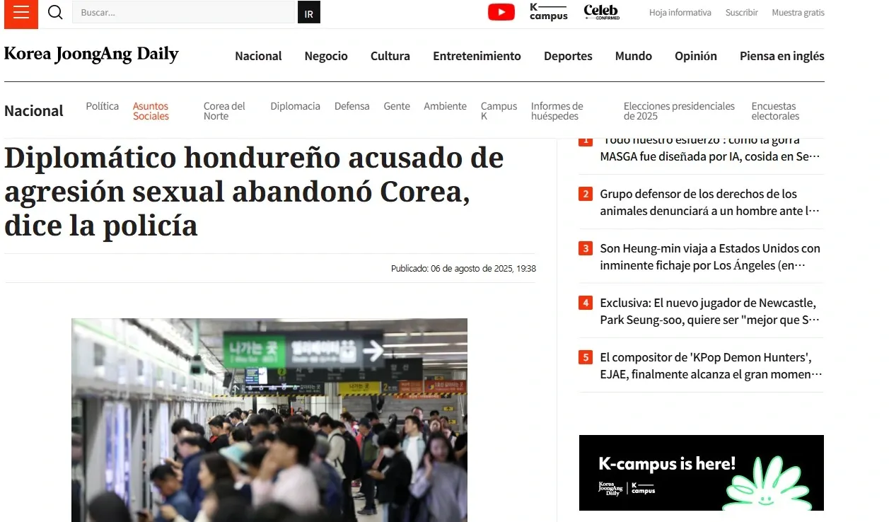 Diplomático Hondureño se fuga de Corea del Sur