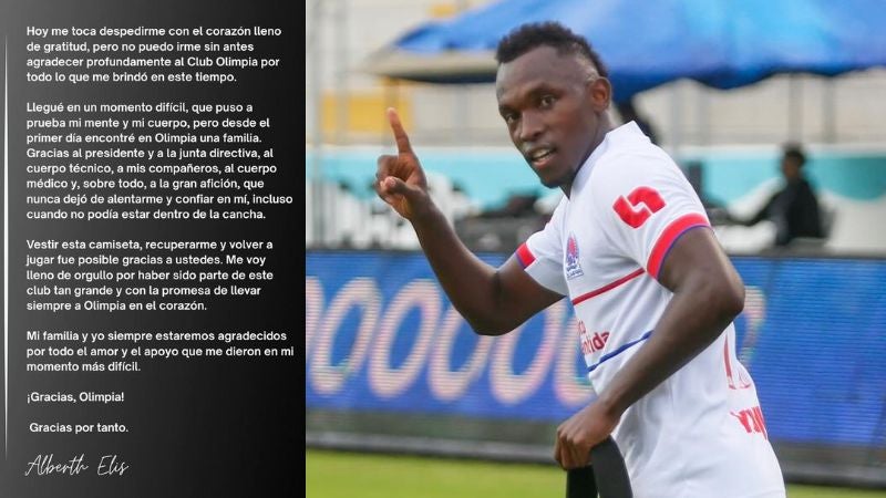 Tras viajar a Portugal para cerrar su fichaje con el Sport Marítimo, Alberth Elis, publicó una emotiva carta donde se despide del Olimpia.