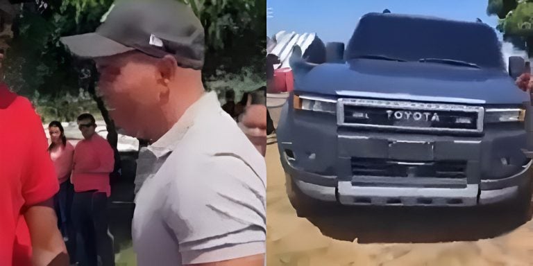 Mario Moncada llega en camioneta Prado 2025 a ver ruinas de obra fallida en Olanchito