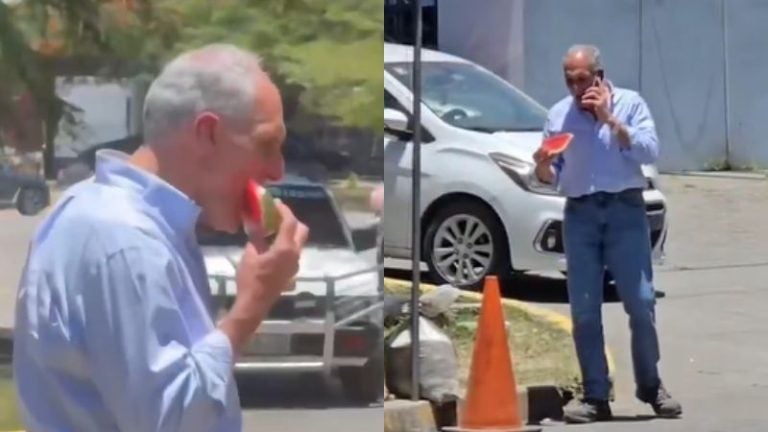 Captan a Nasry Asfura comiendo una sandía durante visita a SPS