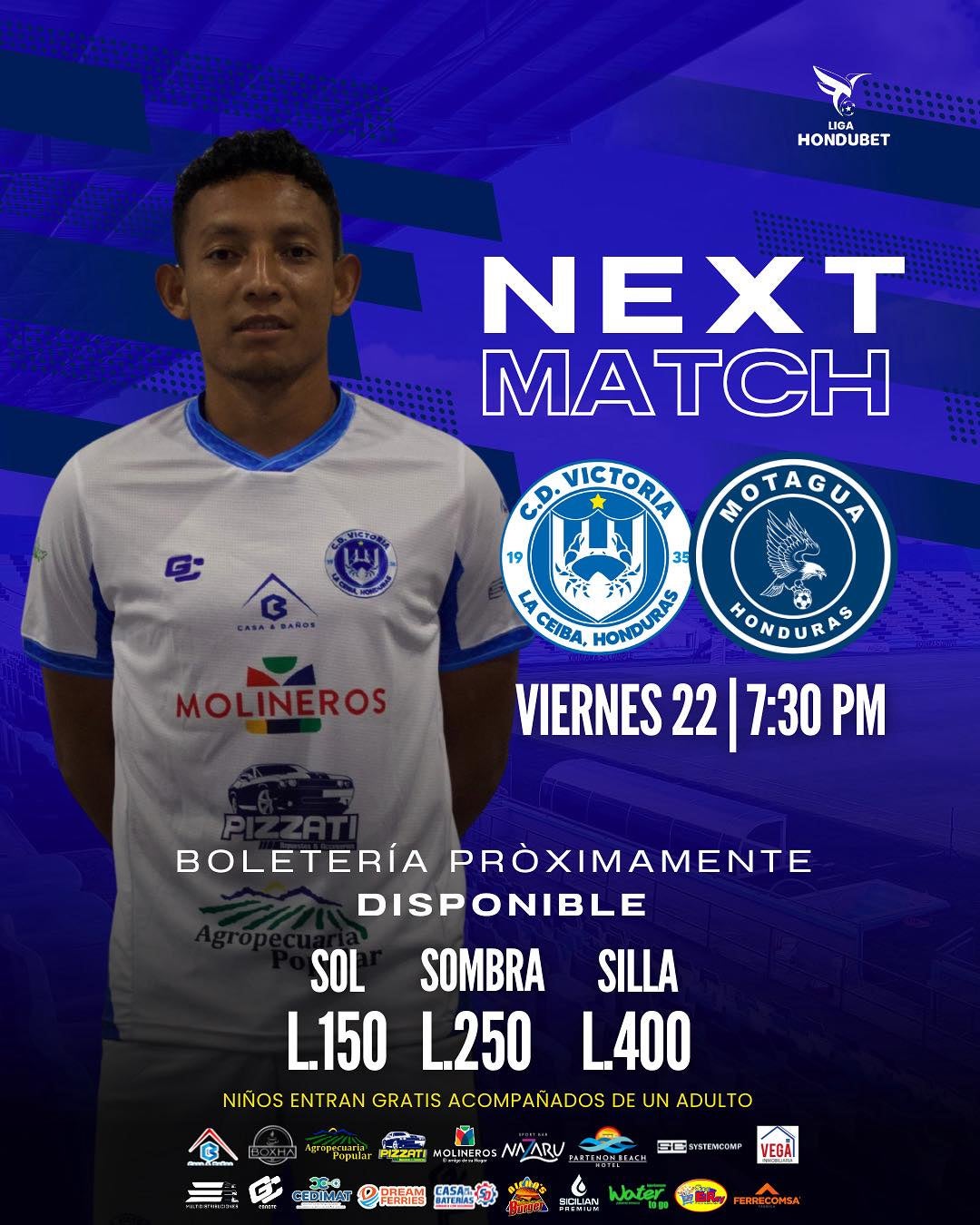 Estos son los precios de entrada para el partido Victoria frente a Motagua en el estadio Municipal Ceibeño.