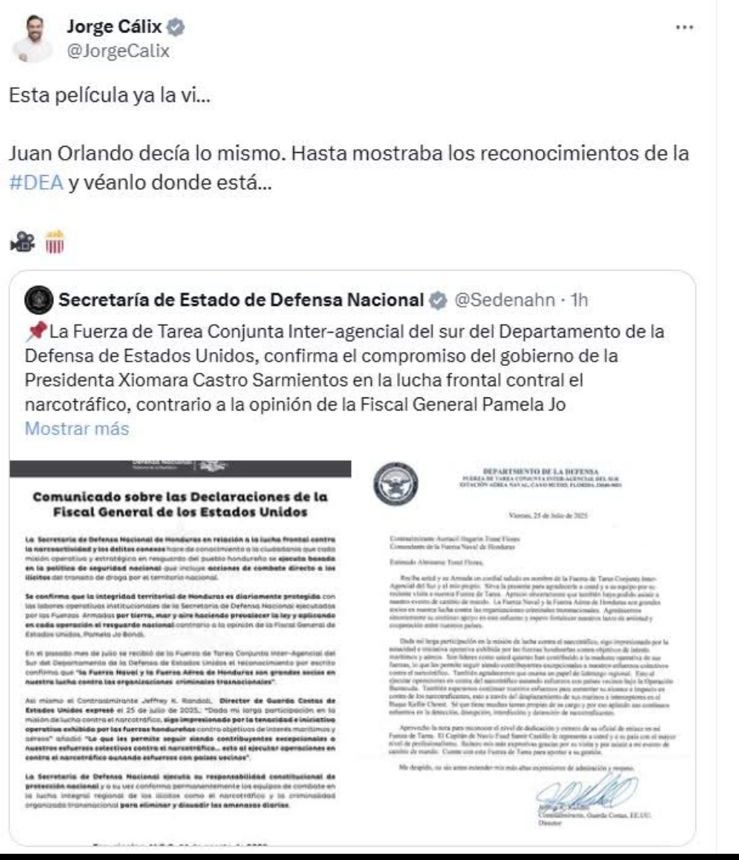 Jorge Cálix critica comunicado de Secretaría de Defensa: “Esta película ya la vi”