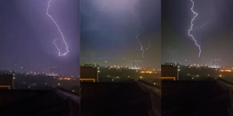 relámpagos iluminan el cielo de Tegucigalpa durante fuerte aguacero