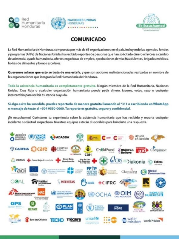 estafa ayudas humanitarias Honduras