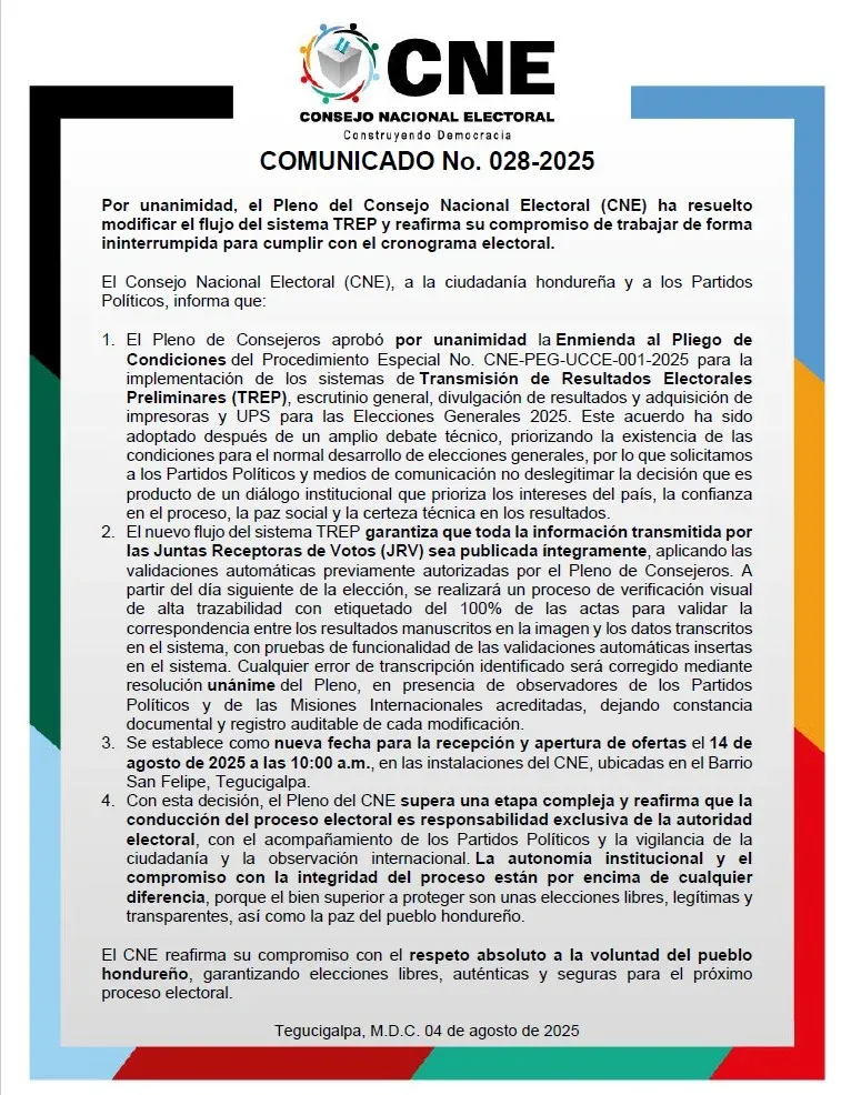 Comunicado del CNE.